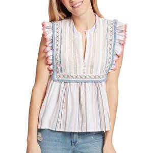 Ella Moss White Natalia Ruffle Top S